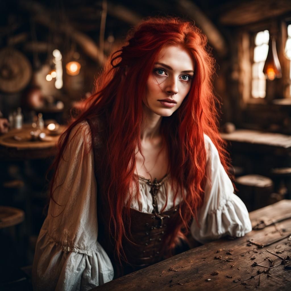 Mysterious Redhead in Apocalyptic Tavern