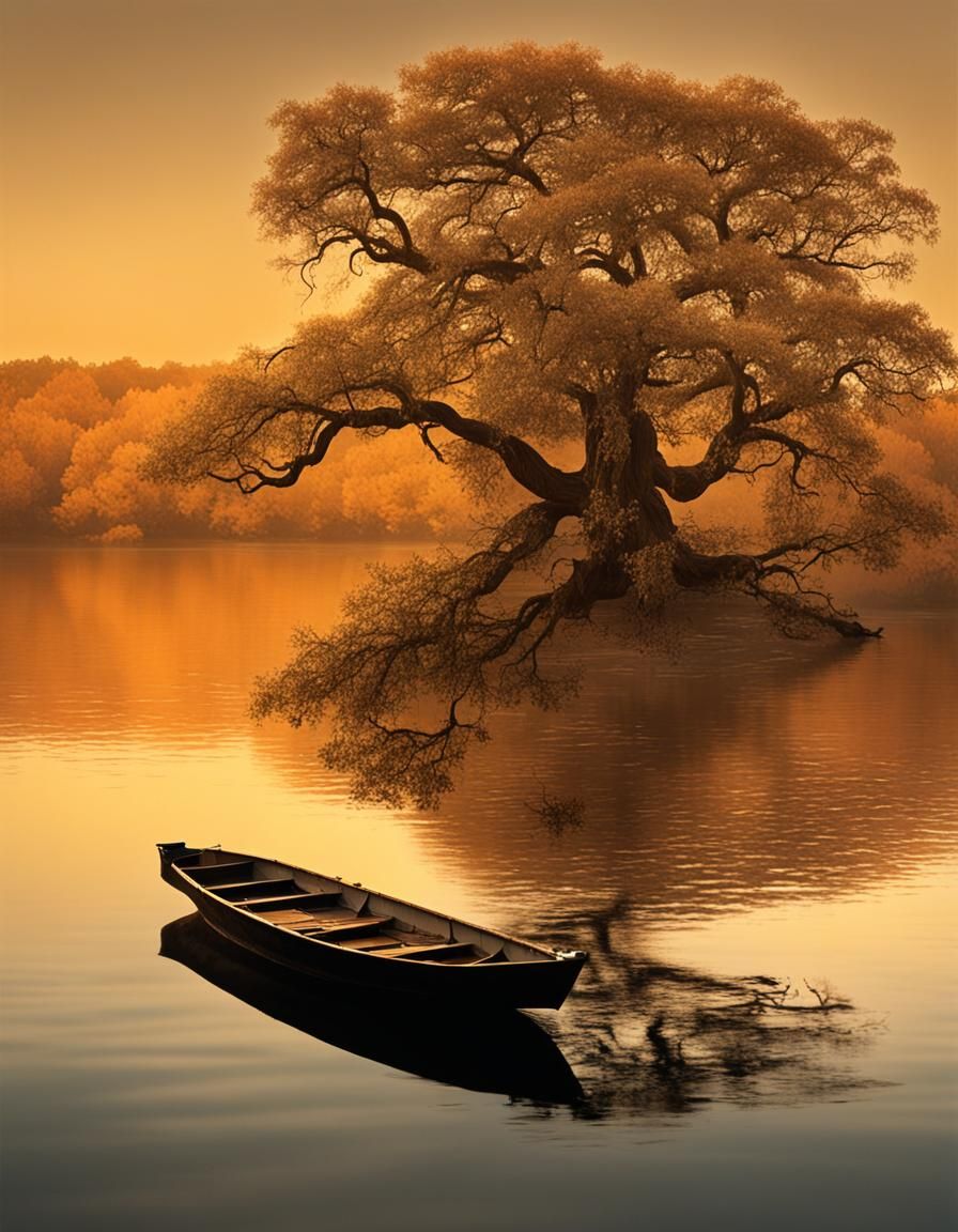 Sunset Boat on Tranquil Waters