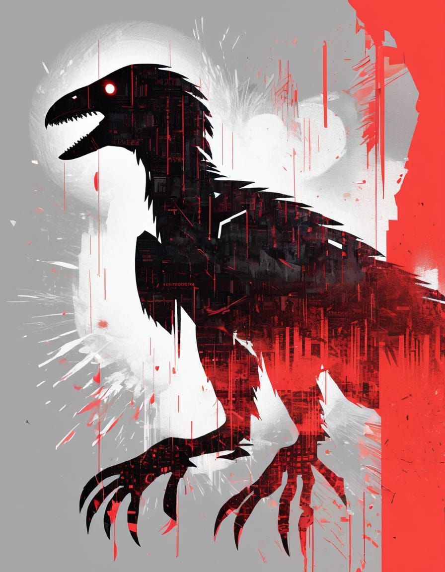 Glitch Raptor: Minimalist Cyber Error Poster