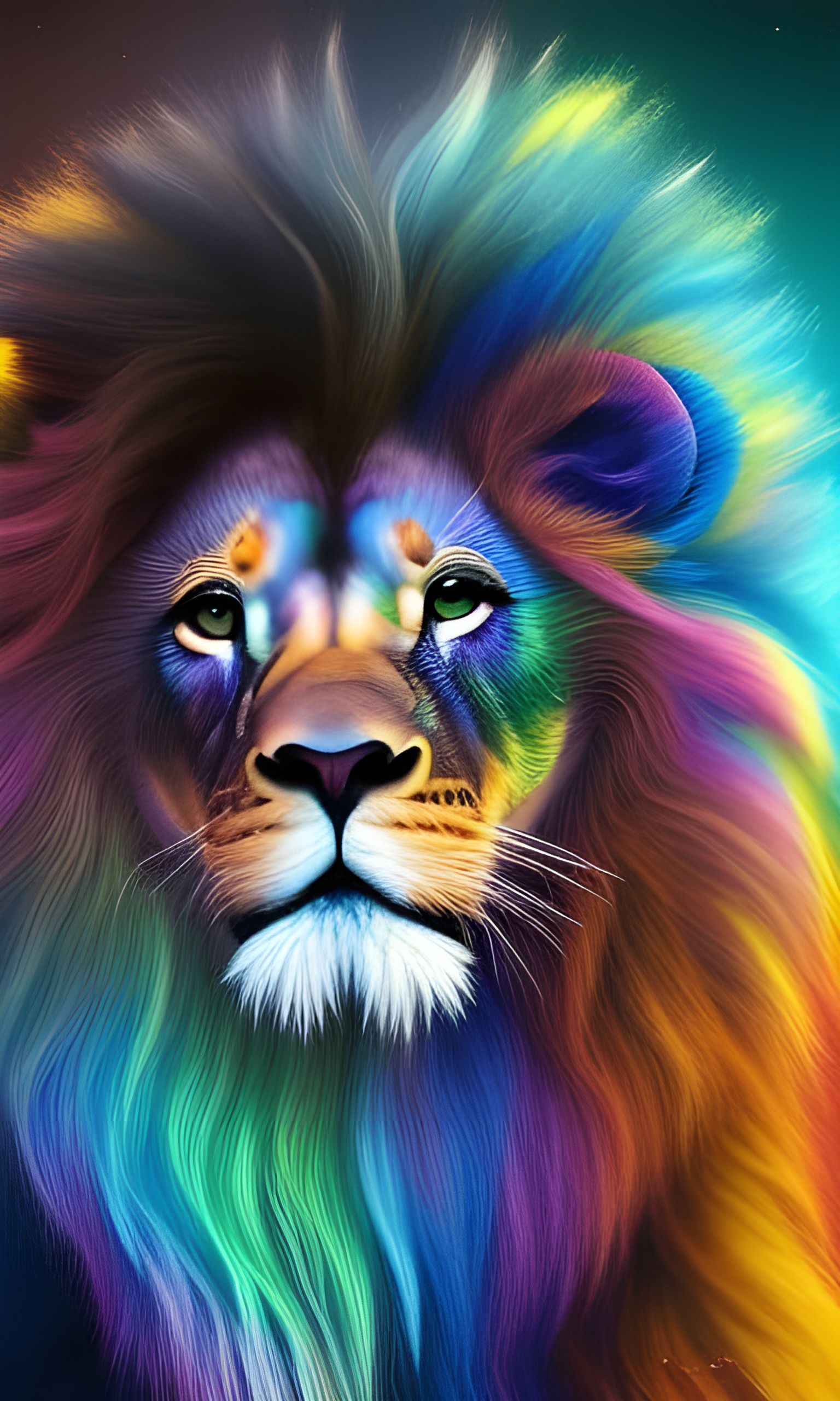 Rainbow Dream Lion Portrait in 3D Digital Art