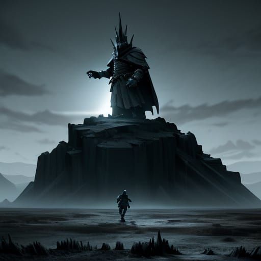 Lone Knight on Desolate Battlefield in Chiaroscuro