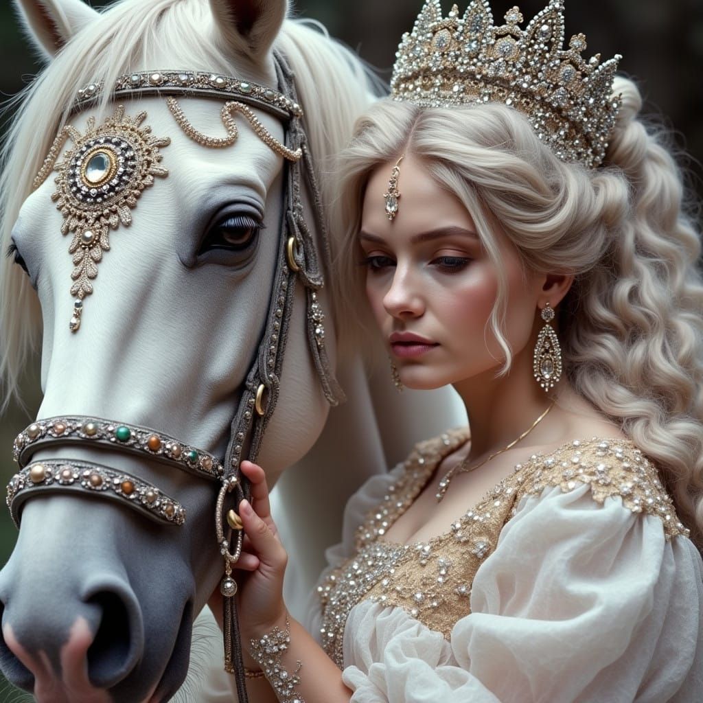 Regal Queen Rides Majestically in Pre-Raphaelite Style