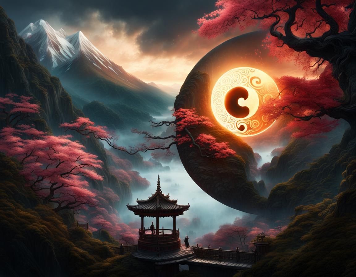 Yin Yang Sakura: Detailed Digital Matte Painting