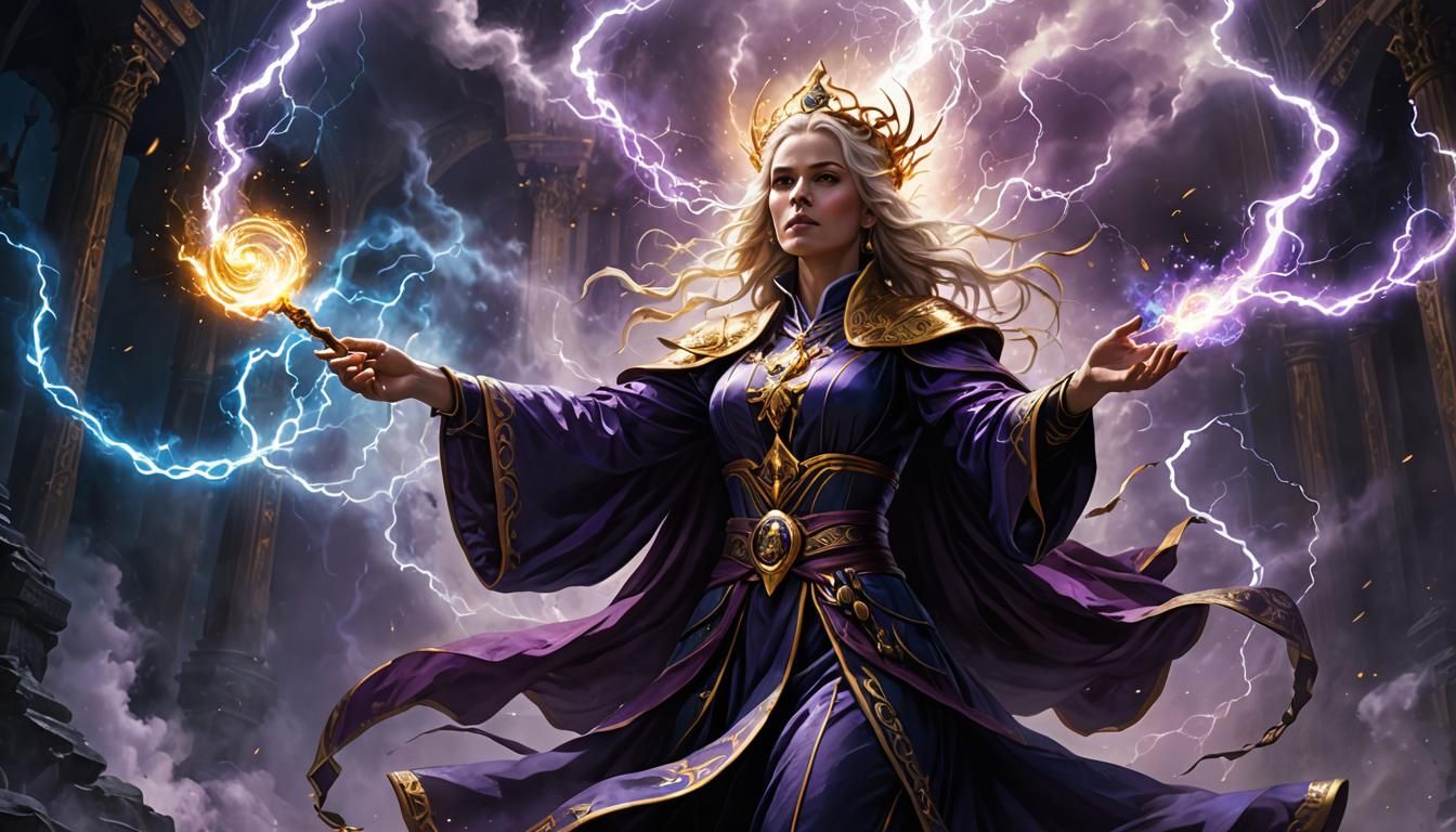 Priestess Compels Spirits with Holy Magic in Digital Art
