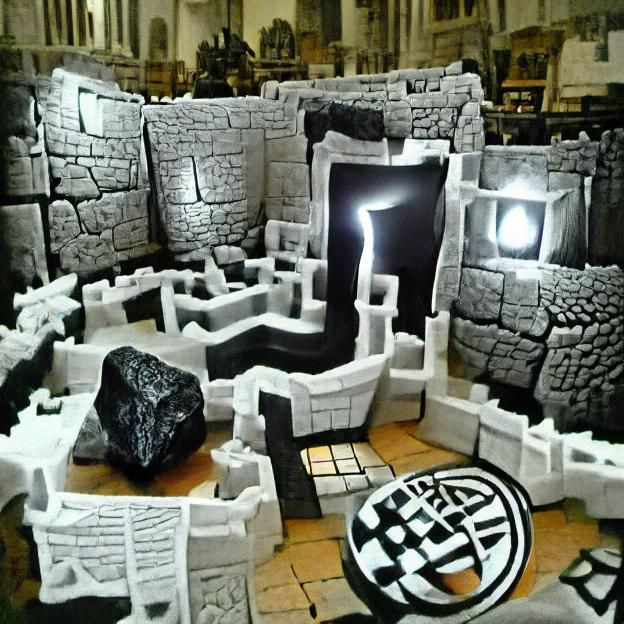 Maze Dungeon: Black and White Cobblestone Architecture
