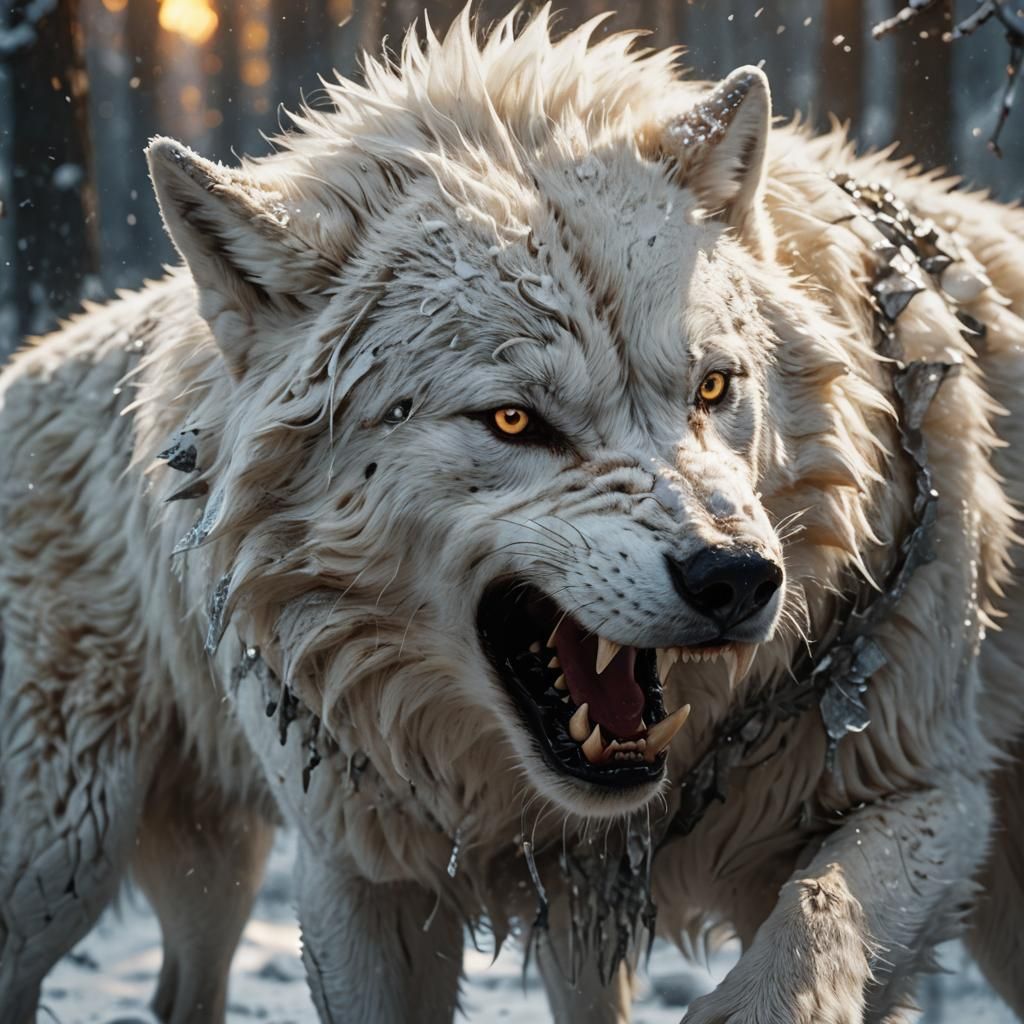 Visceral White Wolf Hunting in Cinematic Detail