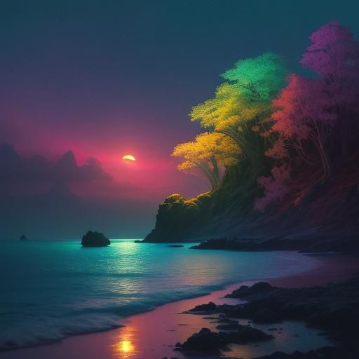 Neon Dragon Soaring Above Bioluminescent Sea