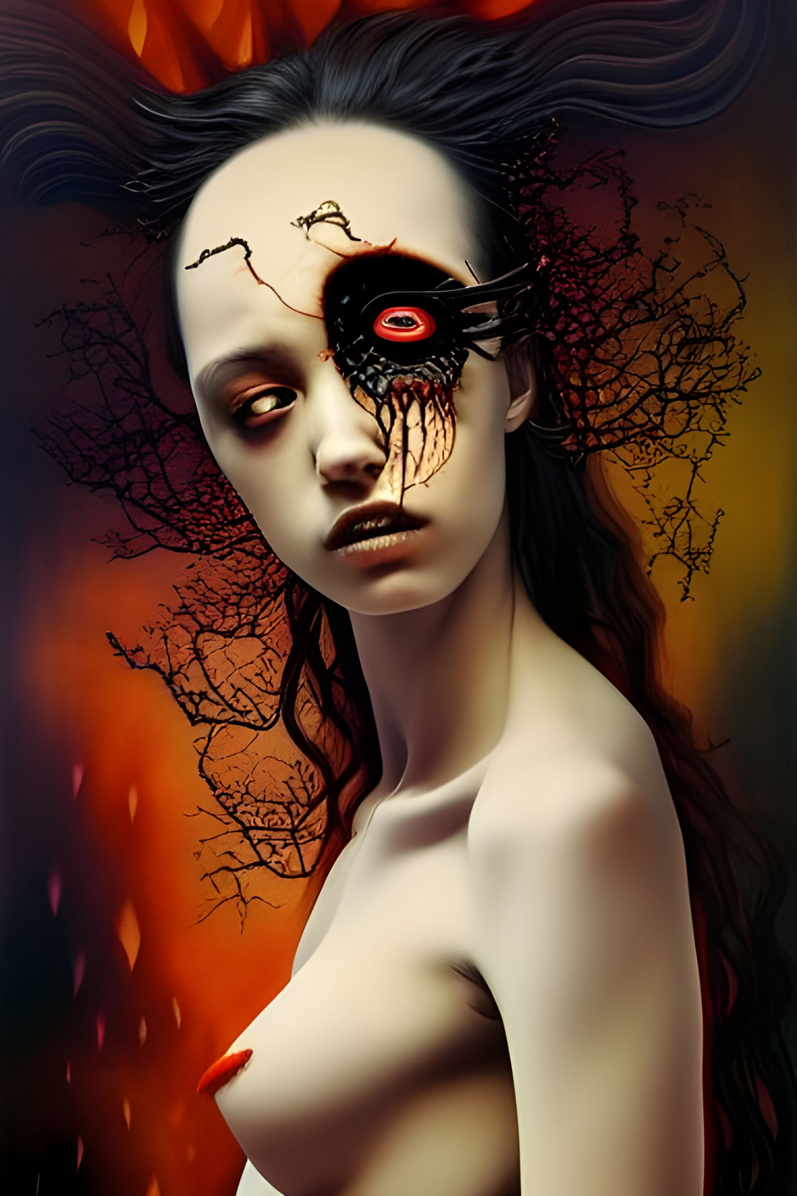 Ecstatic Gothic Horror Portrait in Biopunk Style