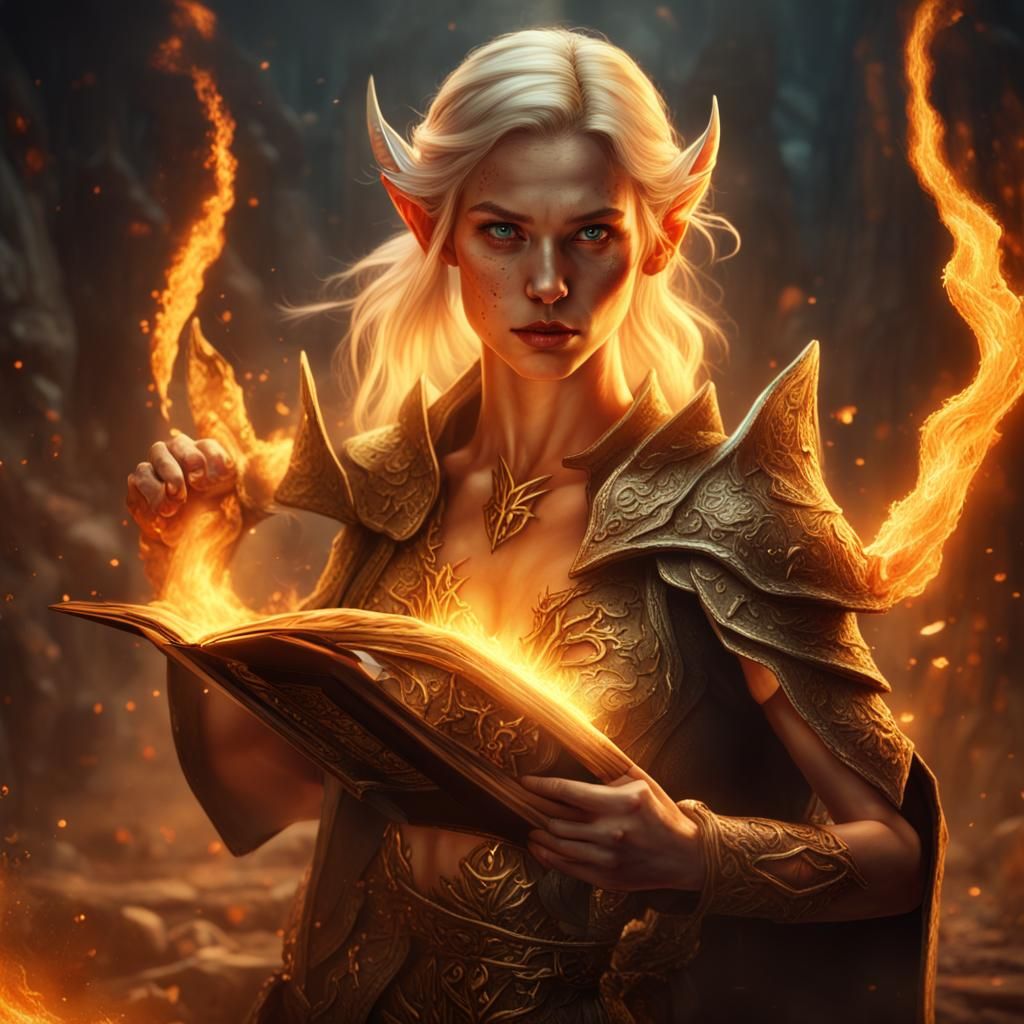 Elf Warrior Fighting Demons in Hell: D&D Art