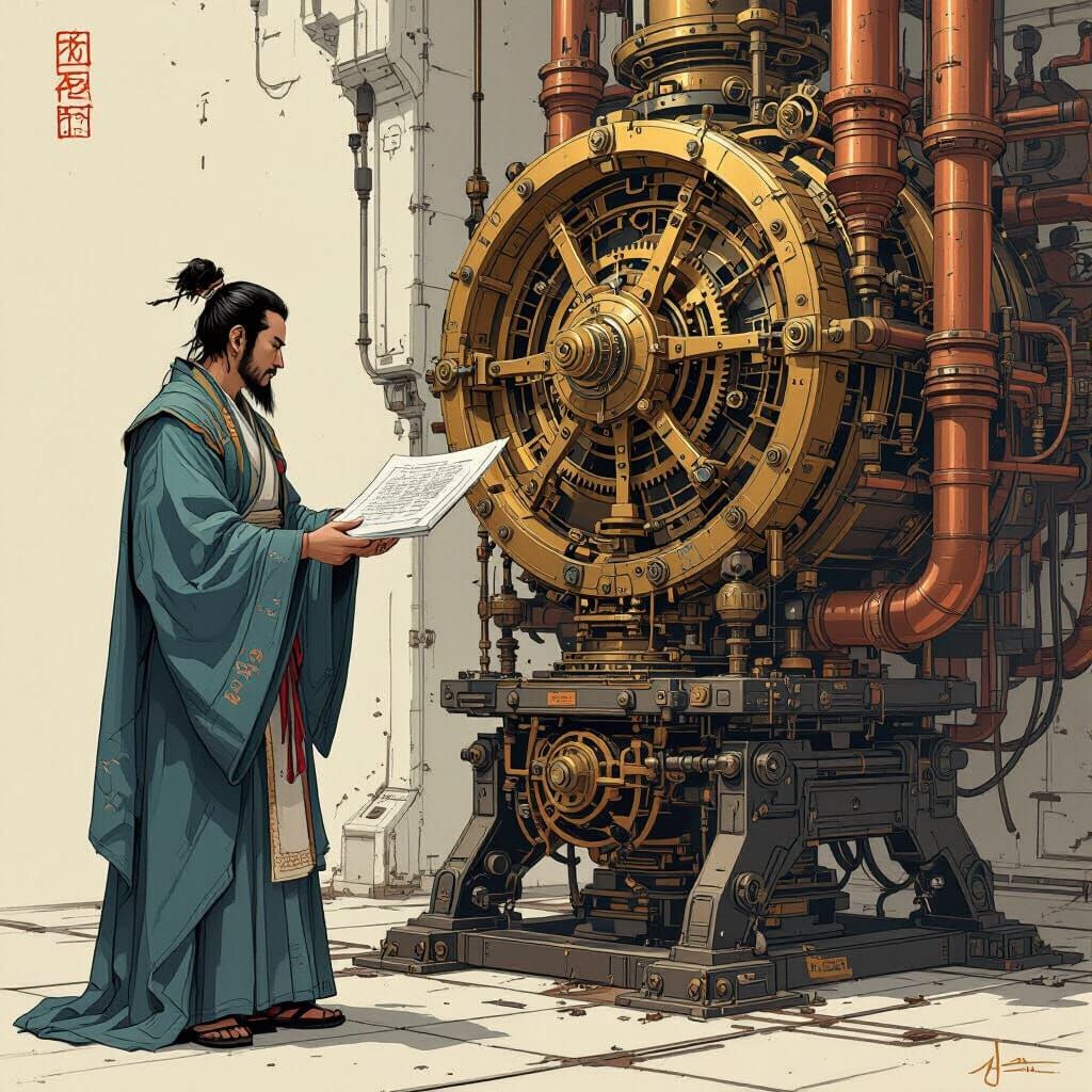 Calligrapher and Mechanical Machine in Industrial Futurism S...