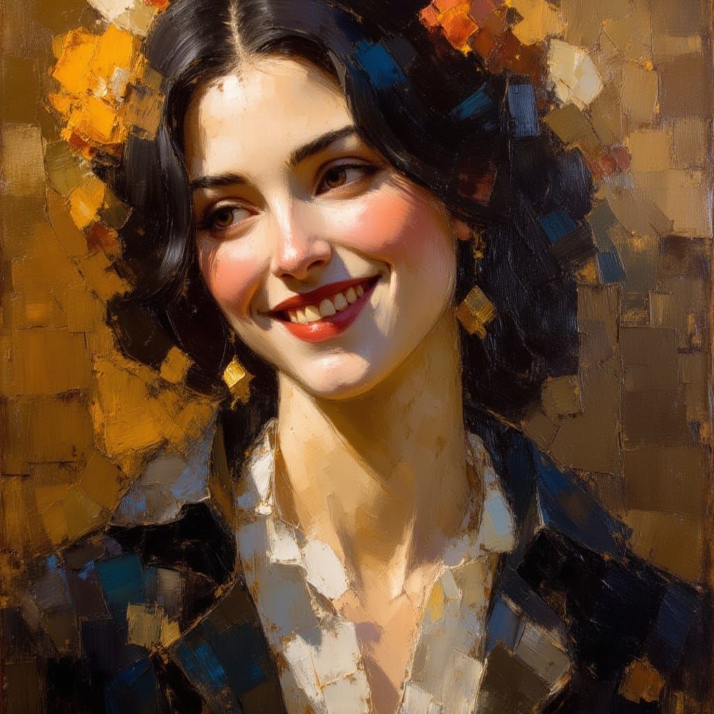 Smiling Woman: Oil Portrait in Caravaggio Style