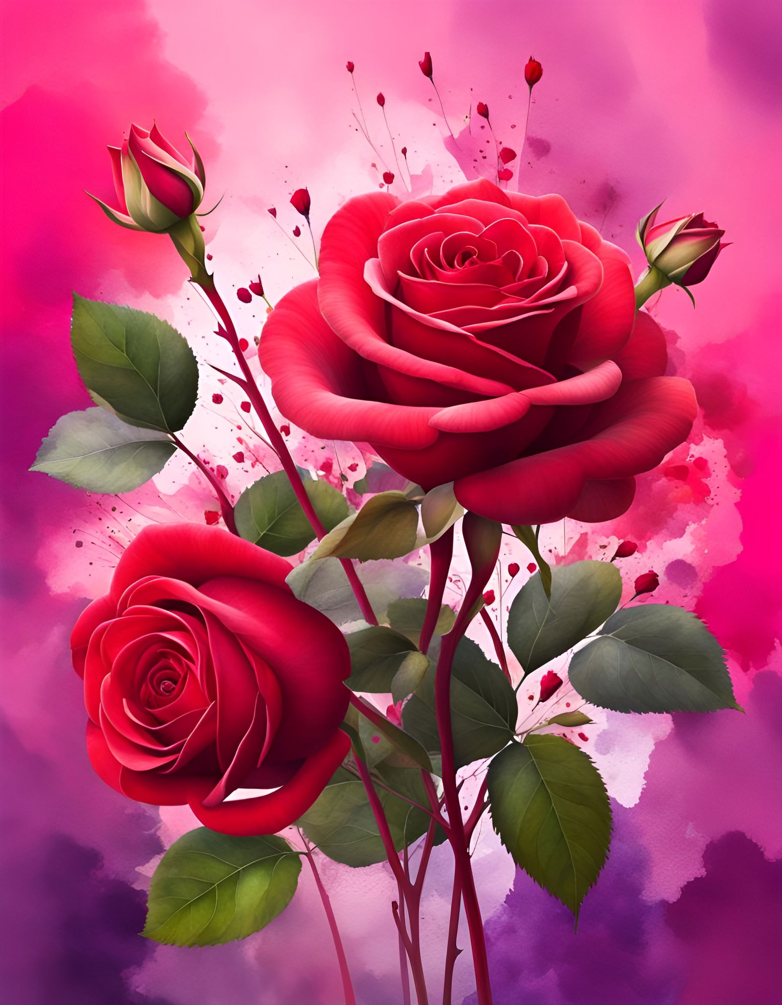 Beautiful Red Rose Bouquet in Matte Painting Style