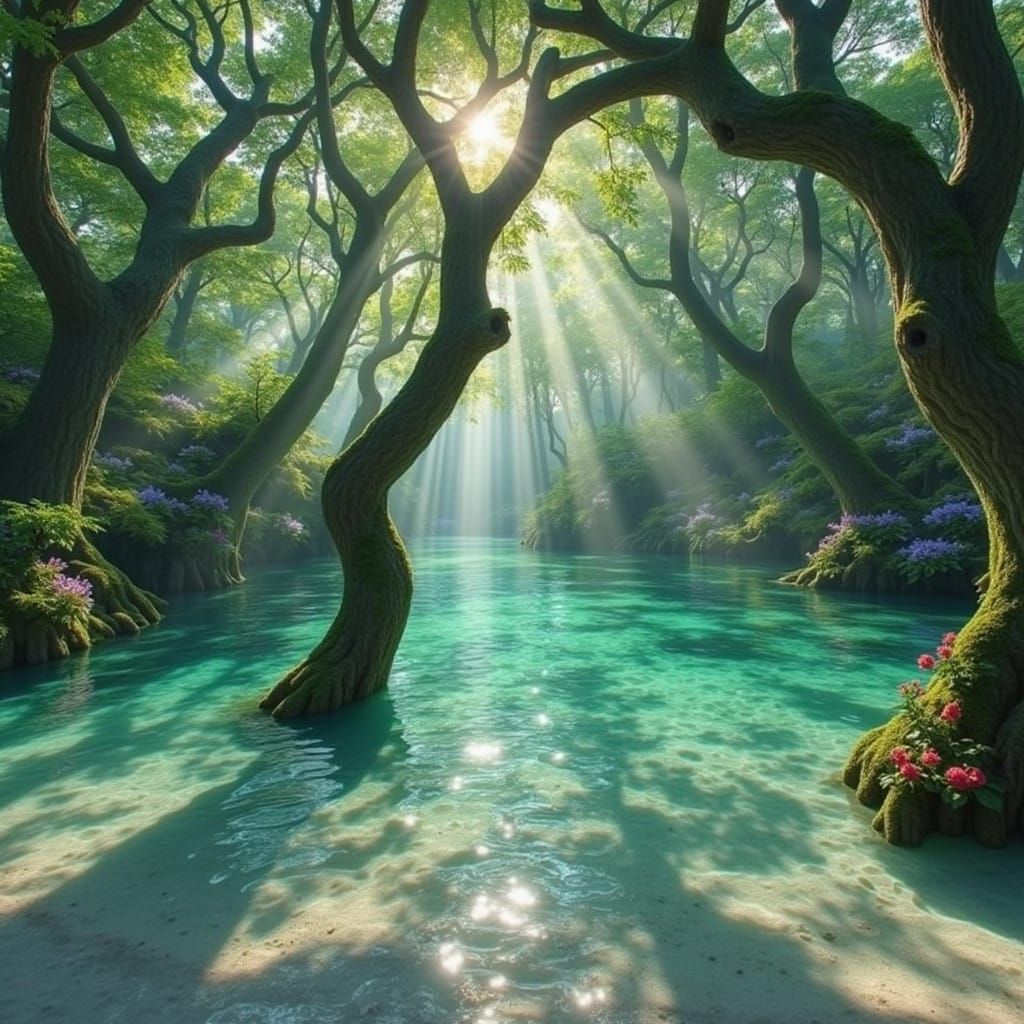 Ethereal Turquoise Water Reflects Vibrant Sky in Ancient Sun...