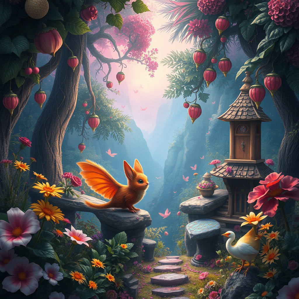 Magical Forest Village in Dreamy Fantasy Art Style