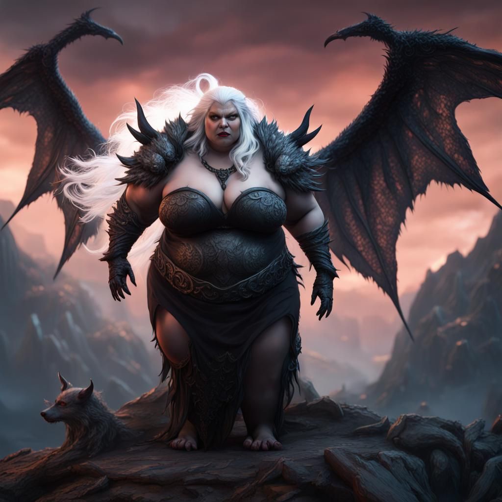 Goddess: Werewolf with Demon Wings in Detailed Matte Paintin...