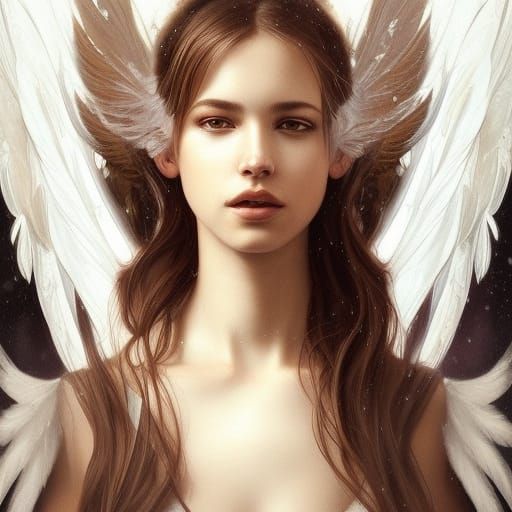 Beautiful Angel with White Wings, Digital Art