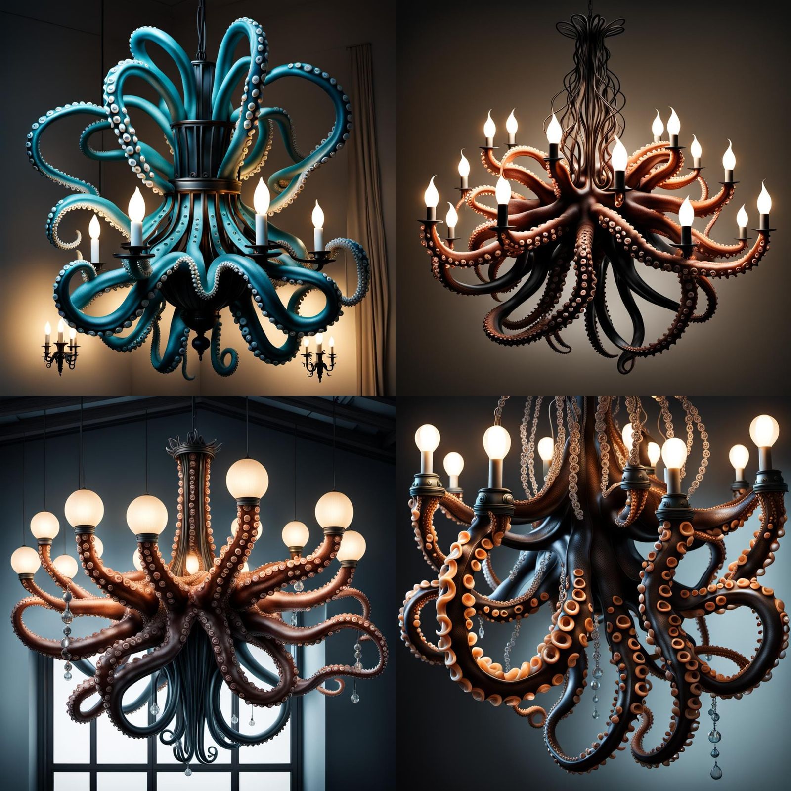 Octopus Tentacle Chandelier with Starfish and Eels
