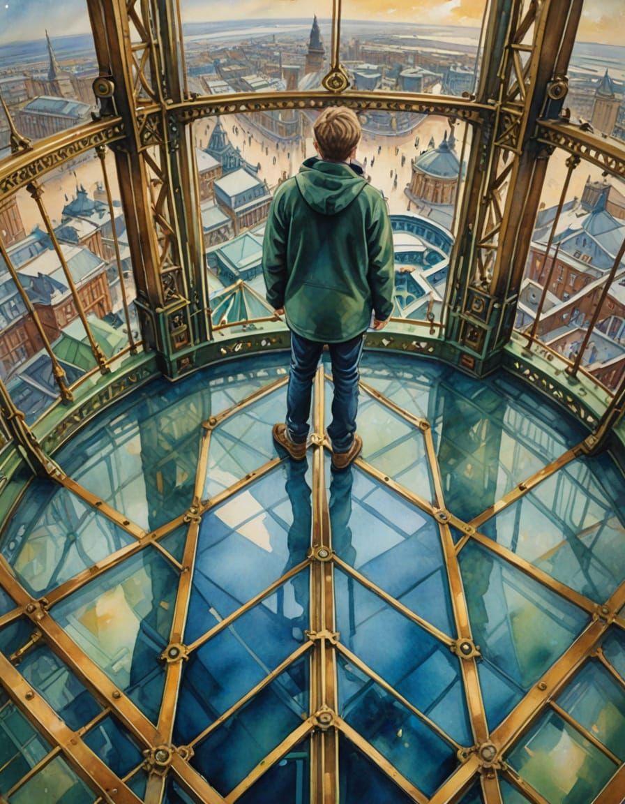 Watercolour View from Blackpool Tower Glass Floor