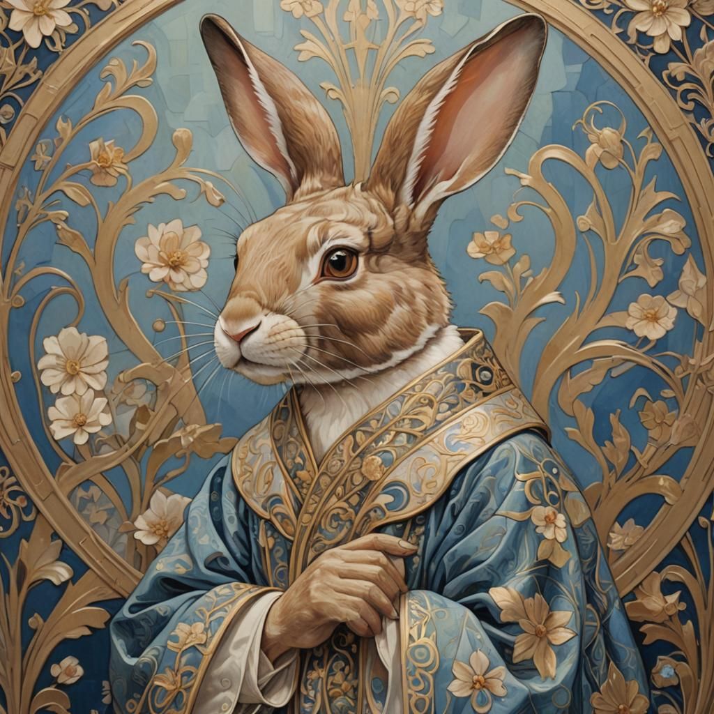 Rabbit in Ornate Robe, Art Nouveau Style
