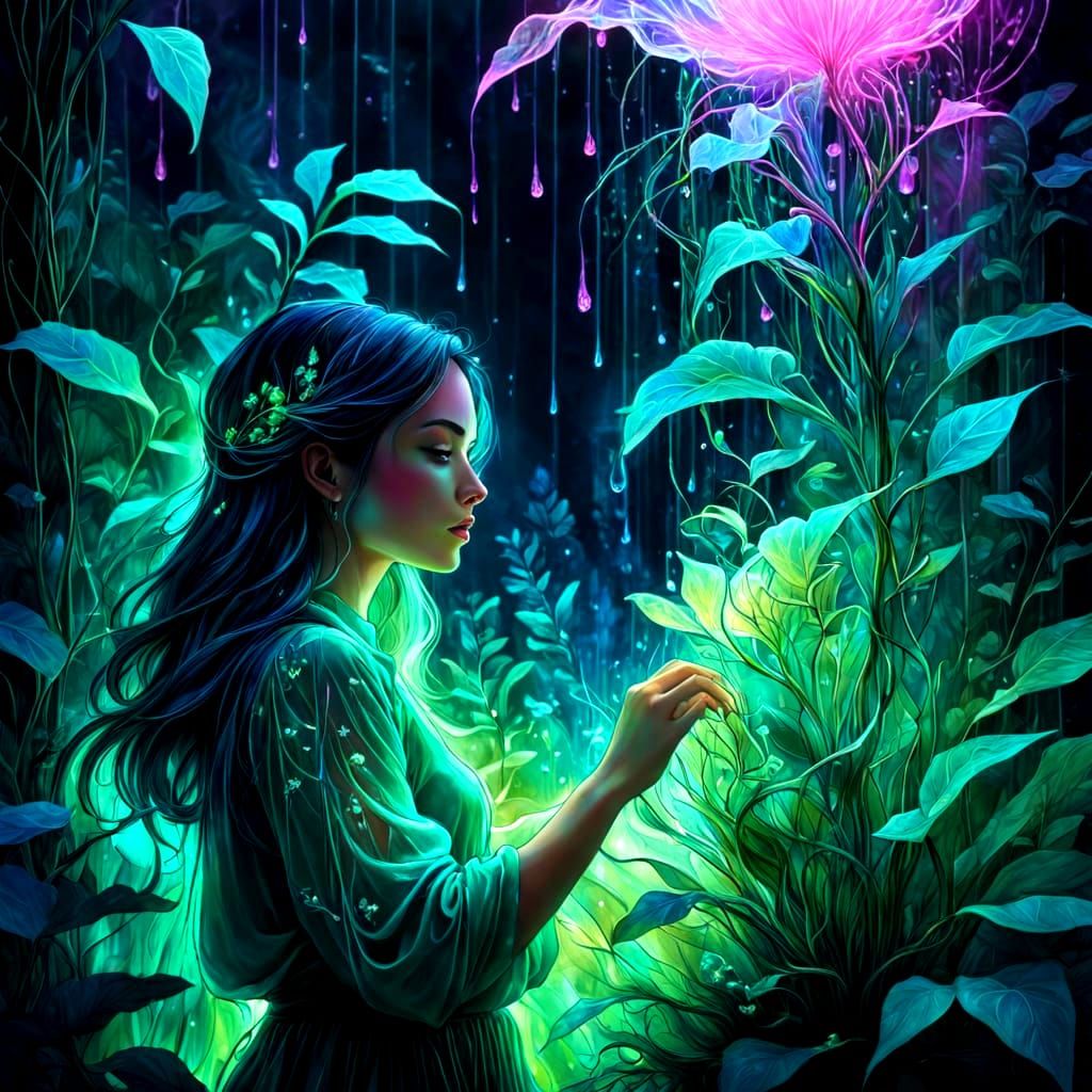 Surreal Dreamscape with Glowing, Ethereal Flora in Vibrant N...