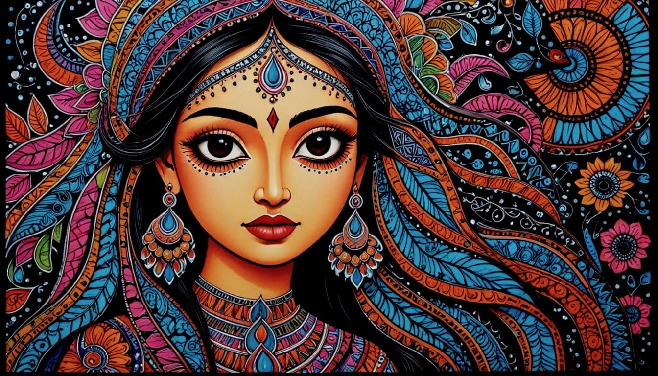 Madhubani Zentangle Art Illuminated by Blacklight