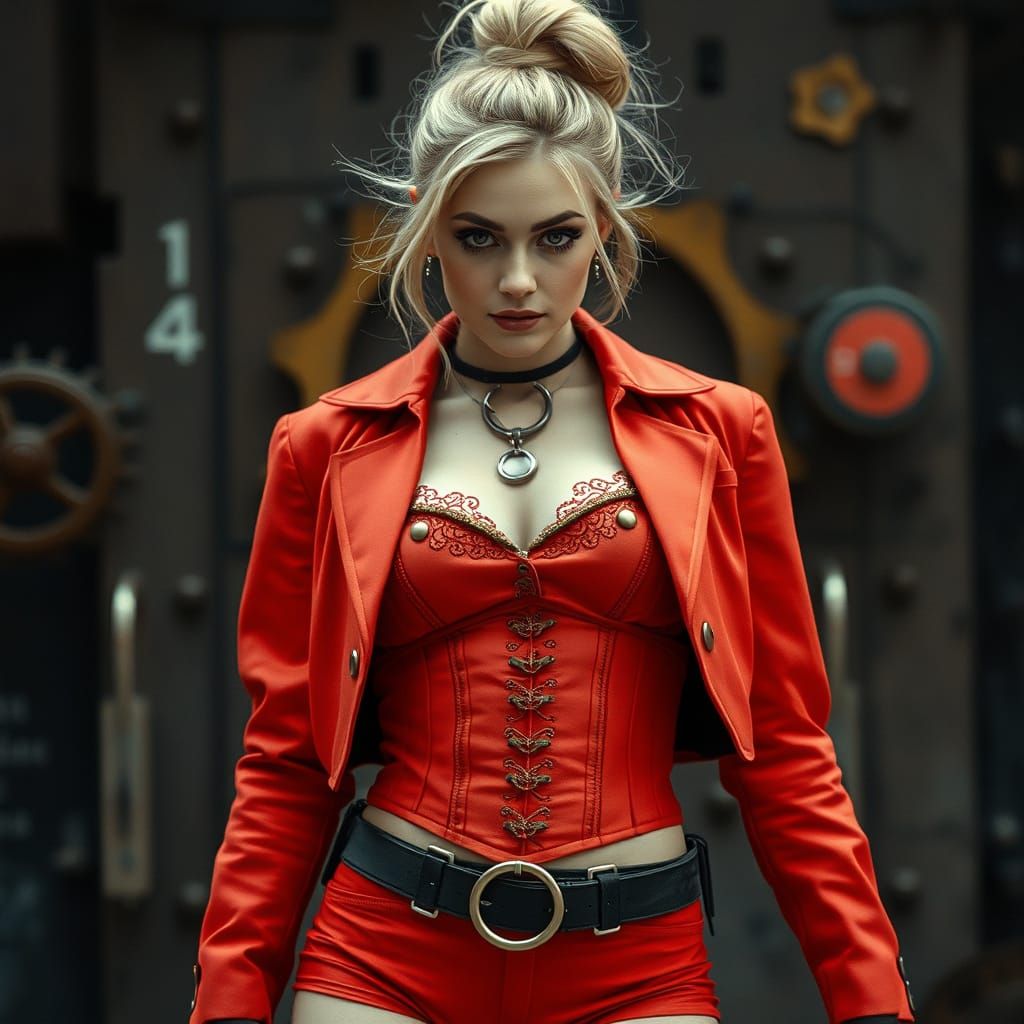Steampunk Beauty in Vermillion Outfit