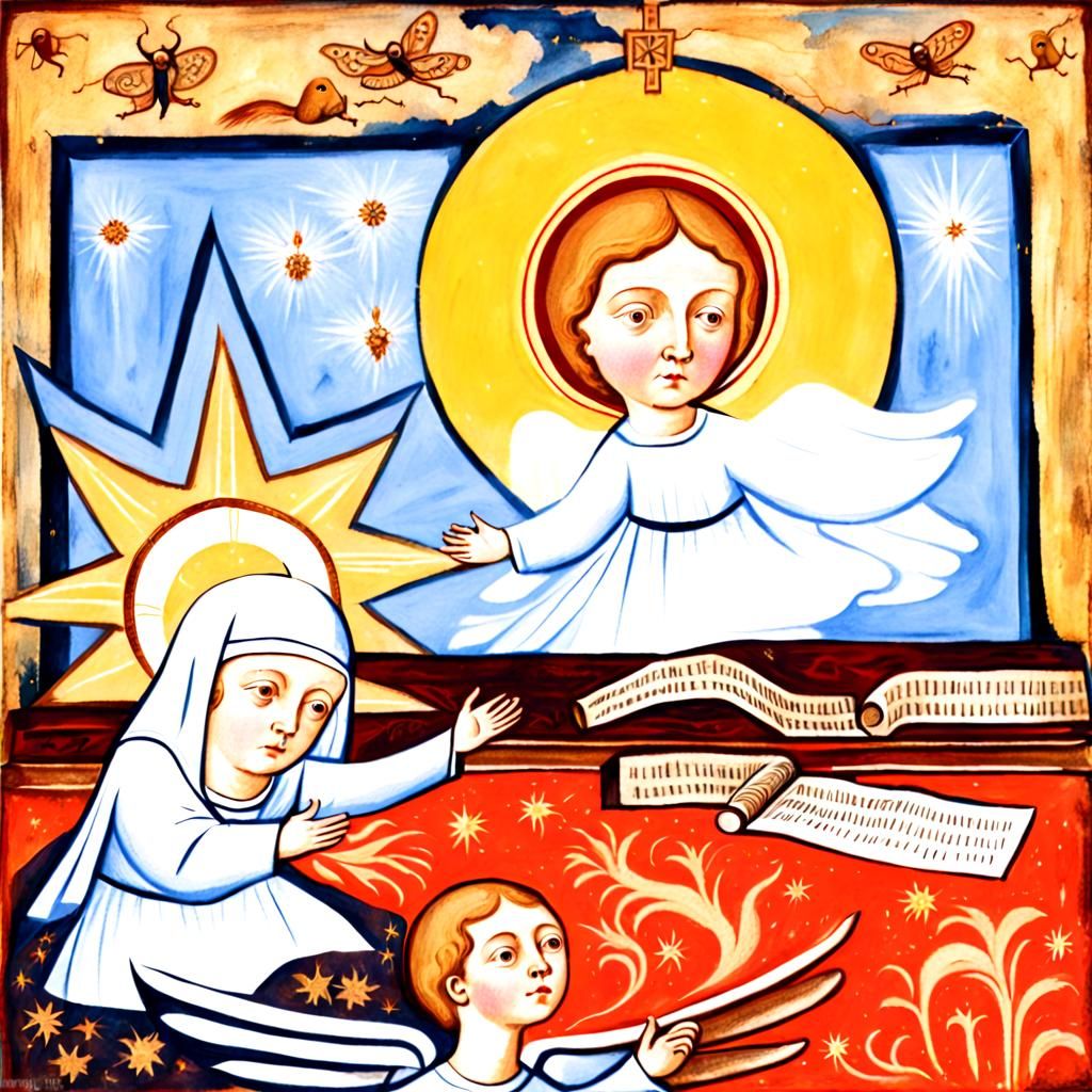 Medieval Fresco of Nun with Erupting Figure