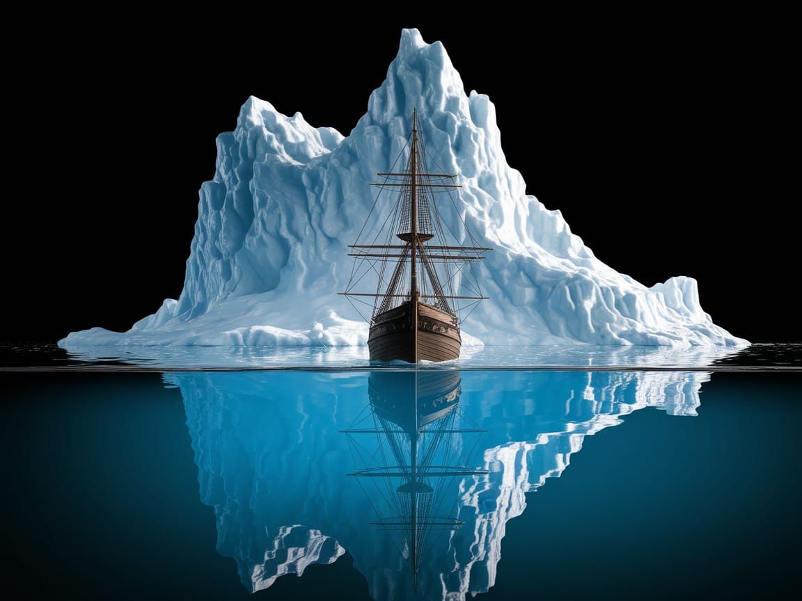 Realistic Sailing Ship on Iceberg in Hyper-Realistic Style