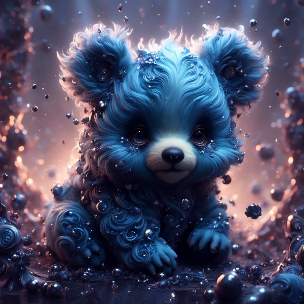 Adorable Blue Chibi Bear Cub with Sparkles