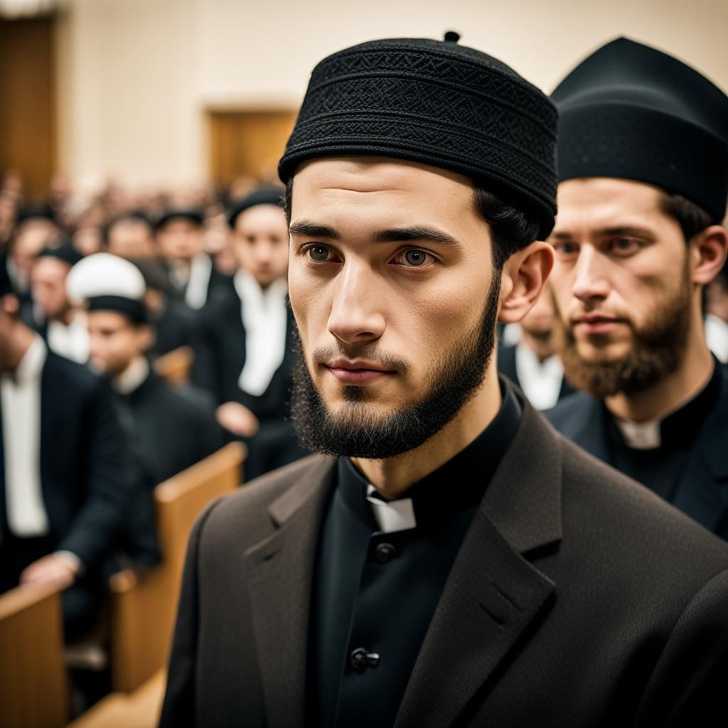 Orthodox Jewish Man Walking Towards Podium in Professional P...