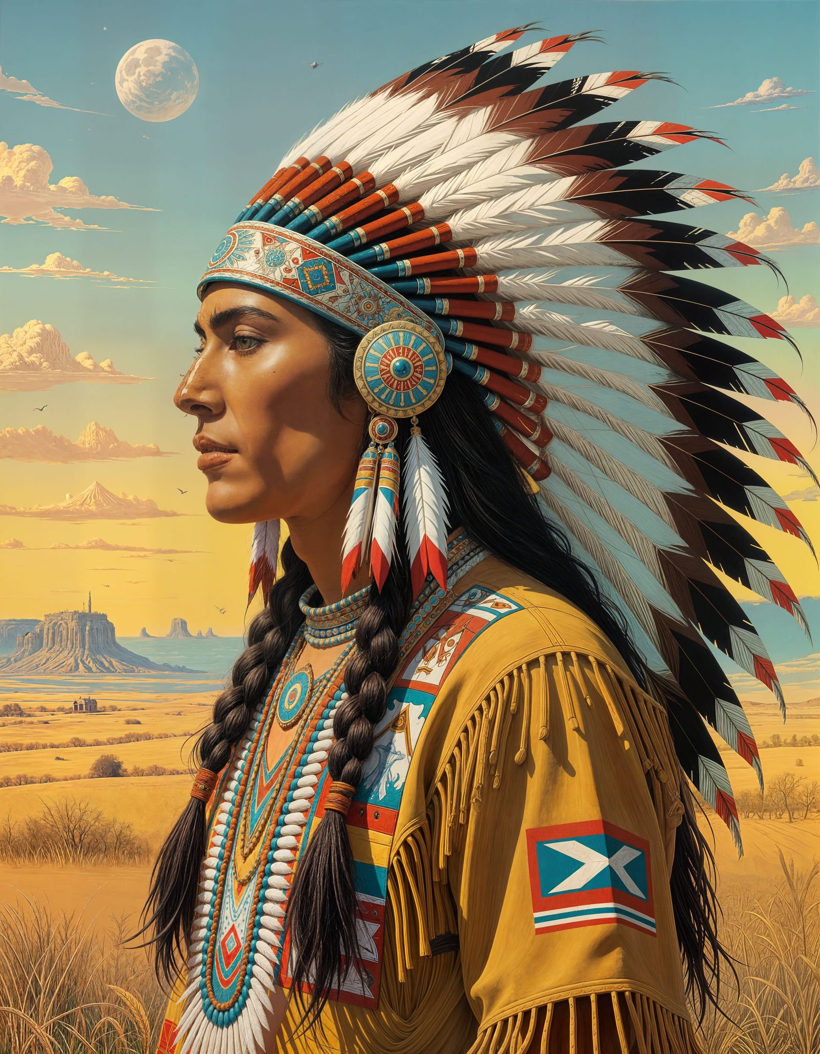 Surreal Native American Dreamscape in Oil on Canvas
