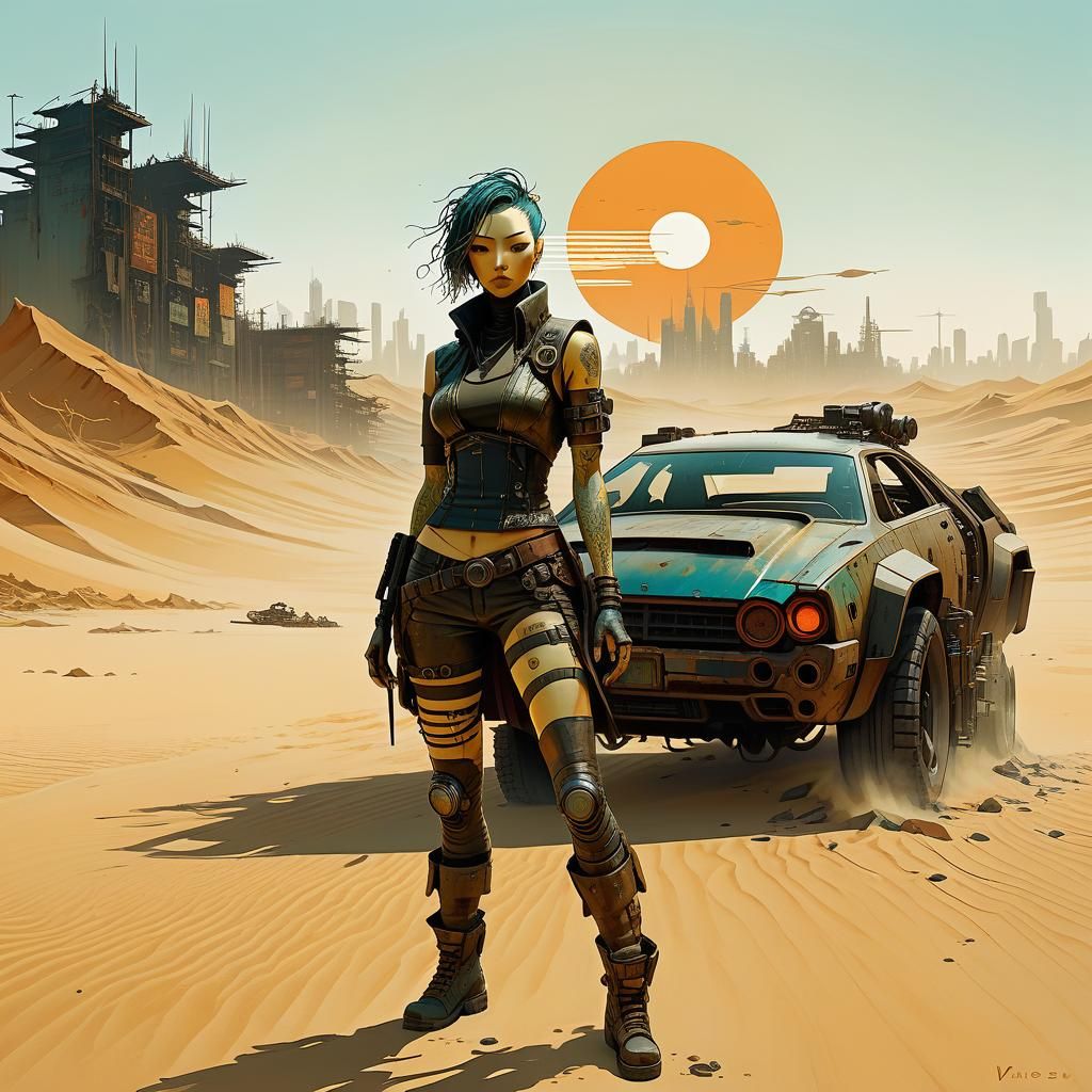 Cyberpunk Female Warrior in Post-Apocalyptic Setting