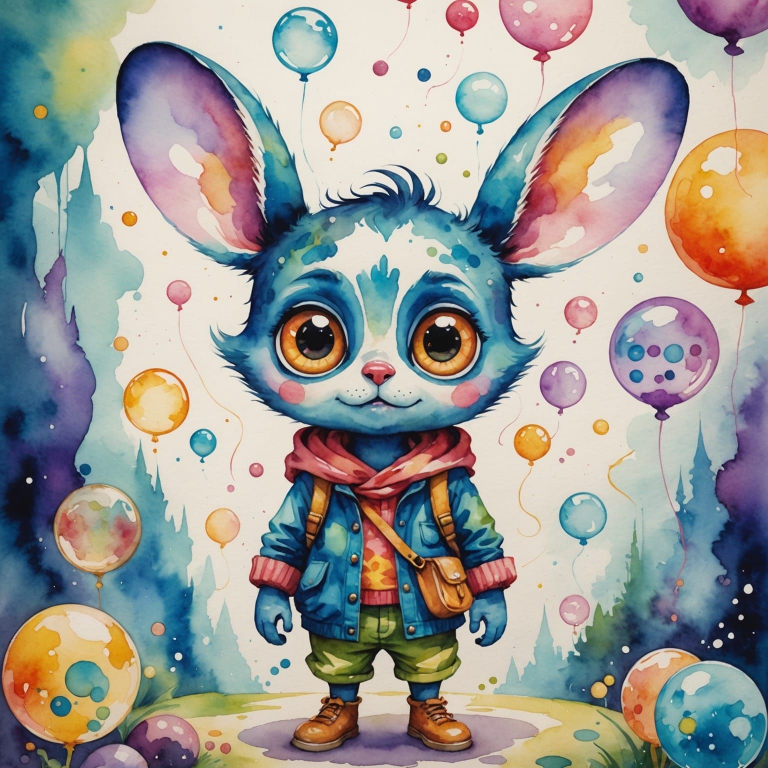 Whimsical Mouse Character in Watercolor Painting
