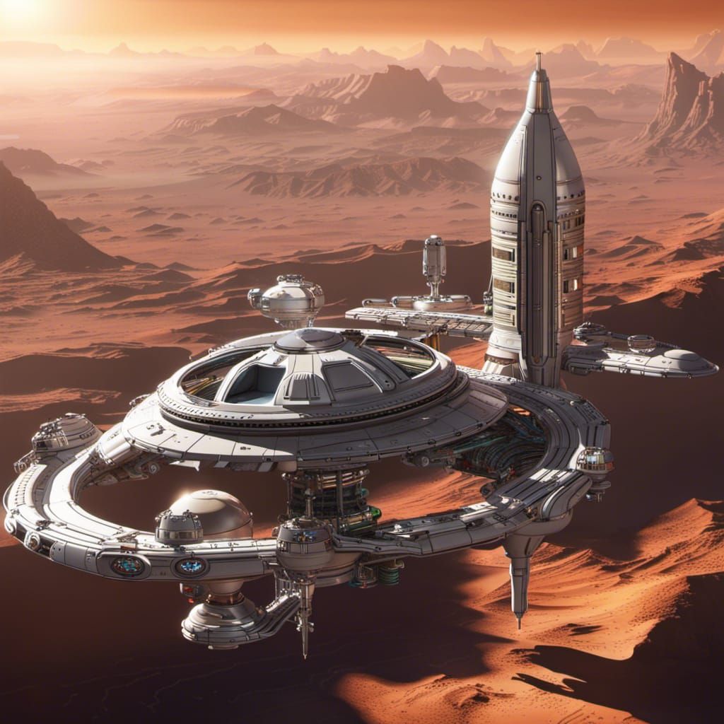 Bustling Space Station Orbiting a Distant Planet