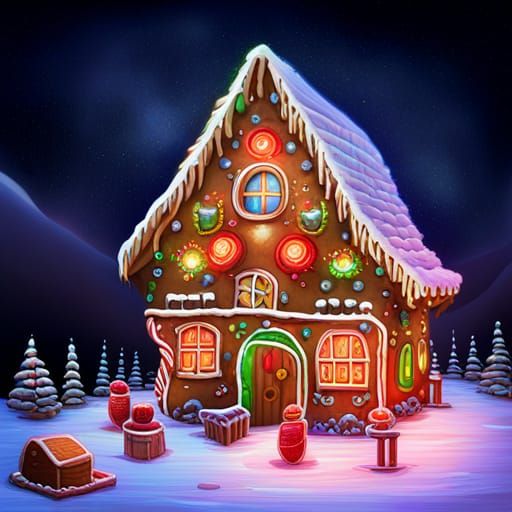 Aerial View Gingerbread House in Chalk Art Style