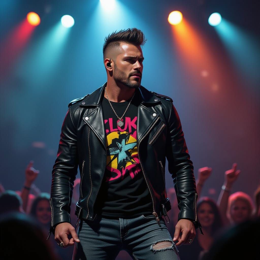 Muscular Rockstar Performs on Stage with Undercut Hairstyle