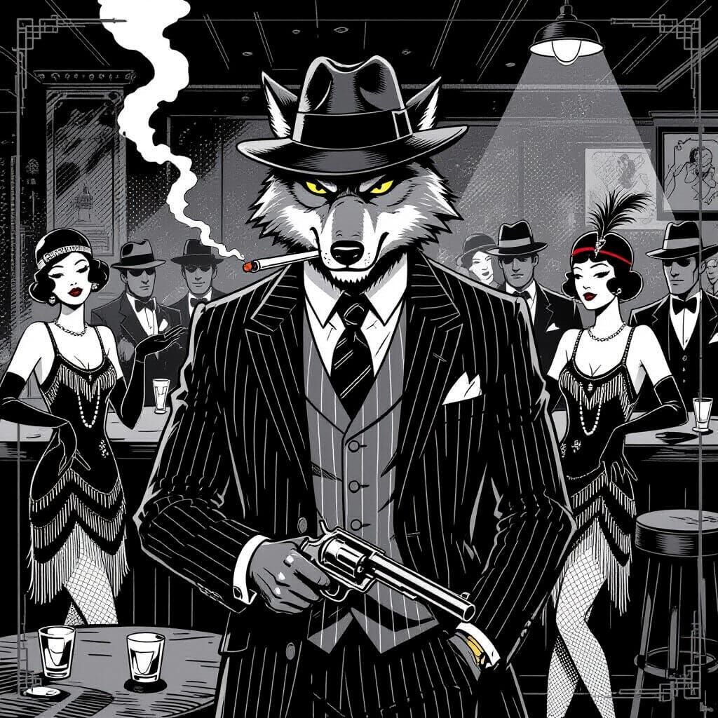 Dapper Wolf Gangster in Speakeasy, Sin City Style