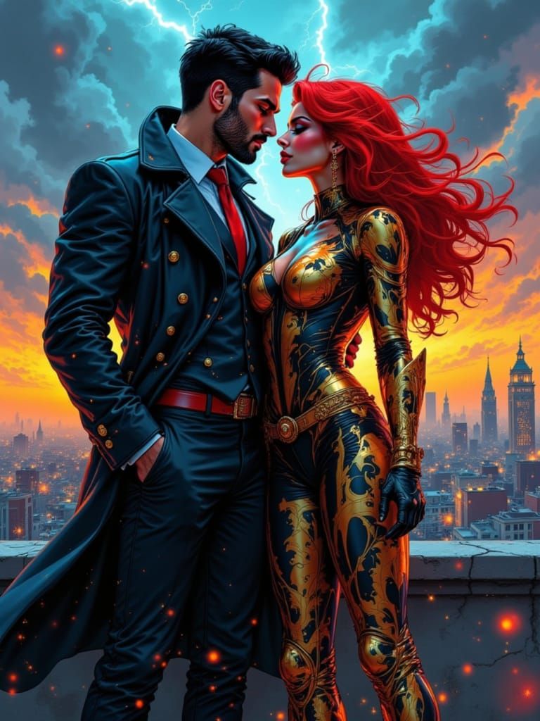 Gambit and Rogue: Hyperrealistic Superhero Illustration