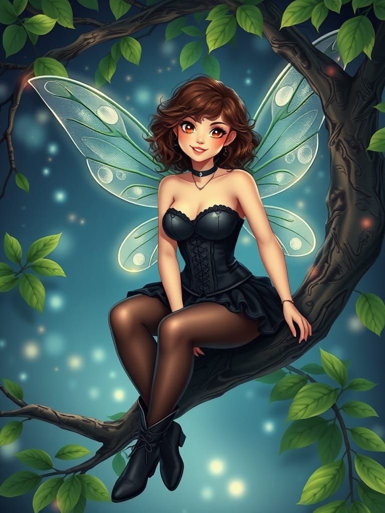 Magical Fairy in a Spring Night Scene