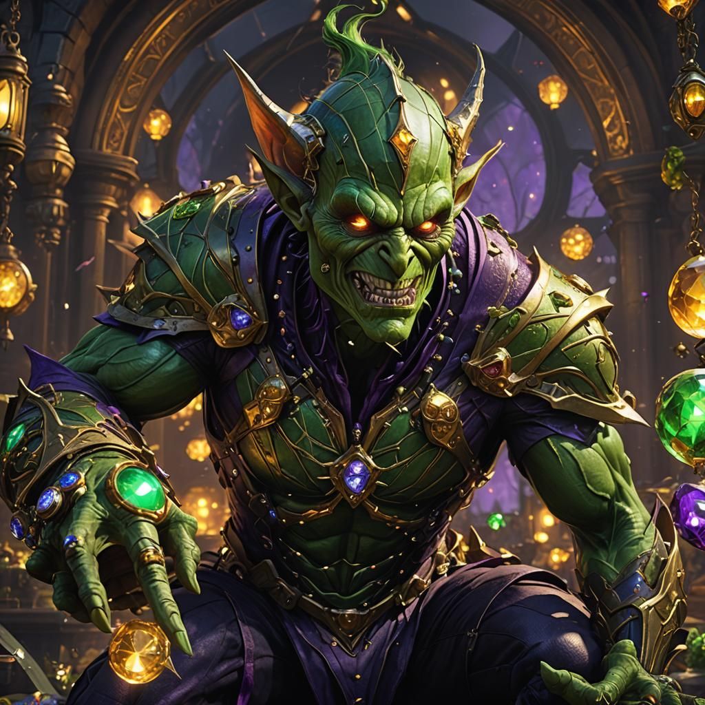Glowing Green Goblin with Jade Jewels