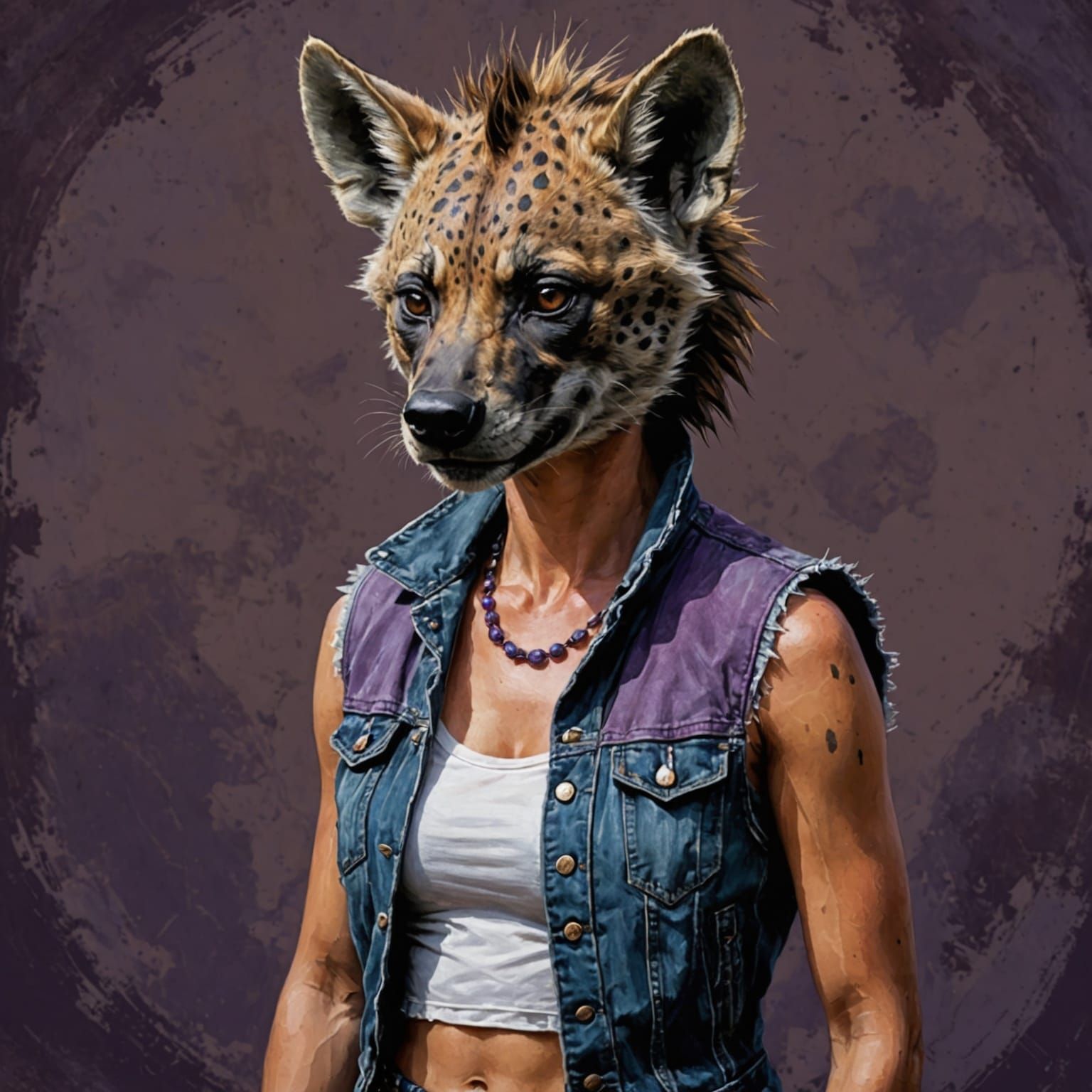 Feminine Anthro Hyena in Dark Fantasy Oil-Pastel Style