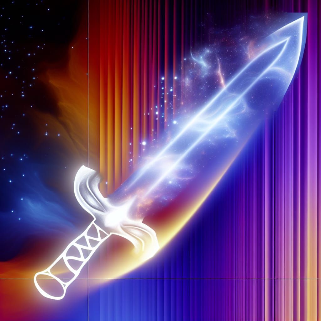 Ethereal Cosmic Sword Unveiled in Hyperrealistic Style