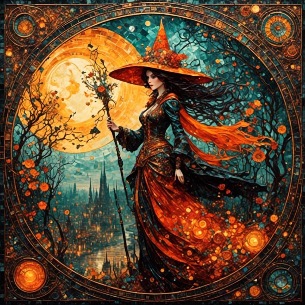 Witch Under Rising Sun with Rough Tile Aesthetic