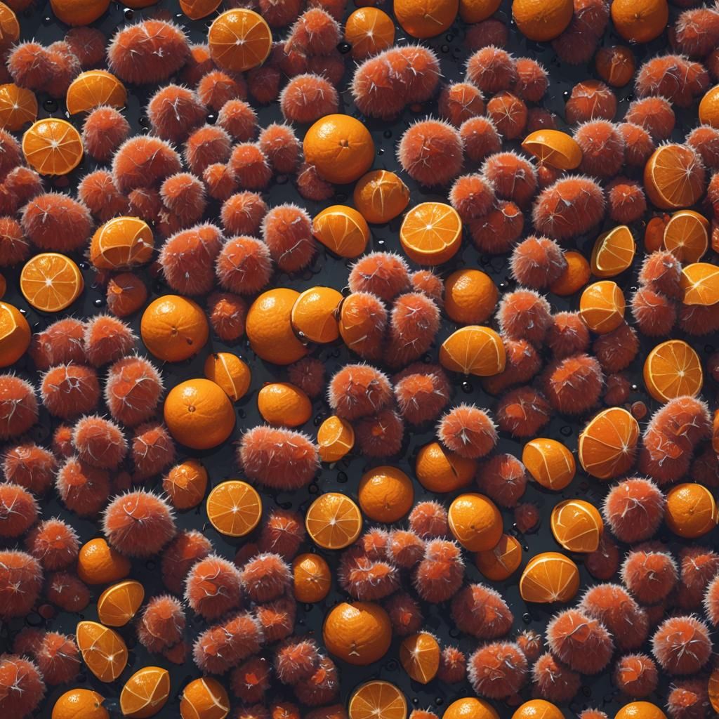 Red Caterpillar Simmering Within Sliced Oranges