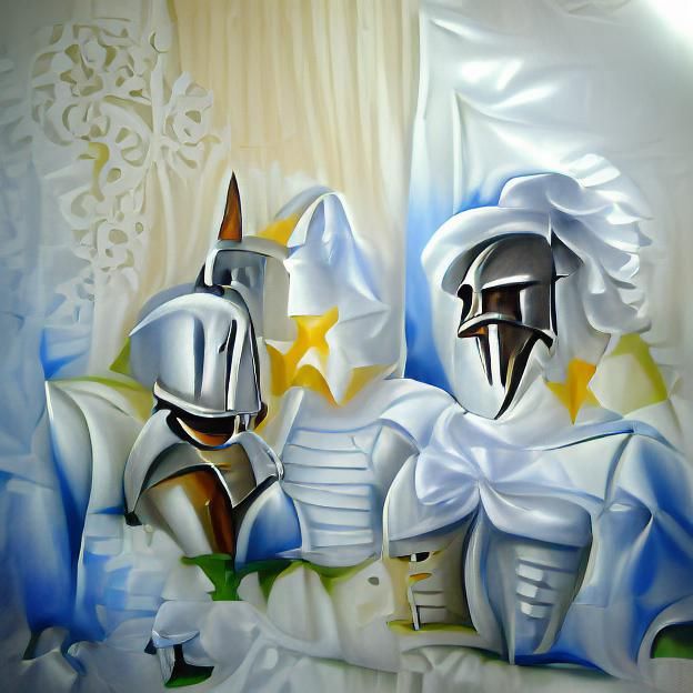 Medieval Knight on White Horse, Gothic Setting