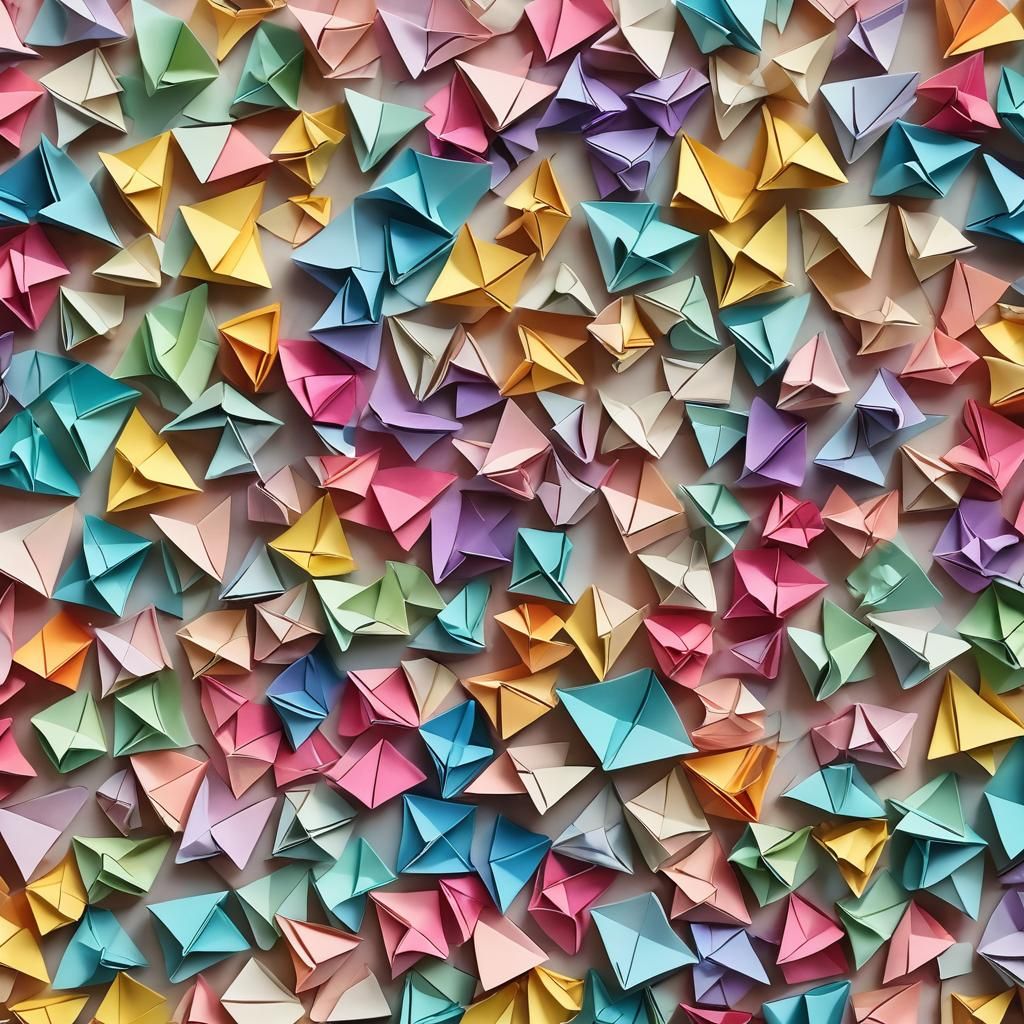 Colorful Origami Paper Art on Stationery Desk