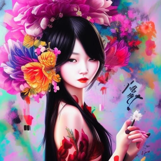 Chinese Woman Portrait in Graffiti Art Style