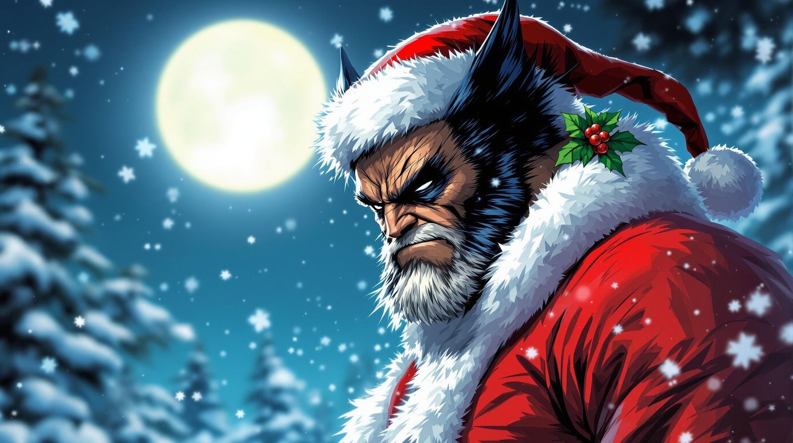 Grumpy Wolverine as Santa Claus in Winter