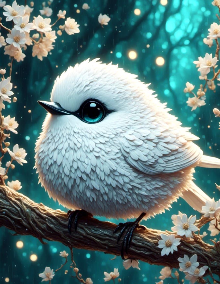 Cute Adorable White Bird on Branch