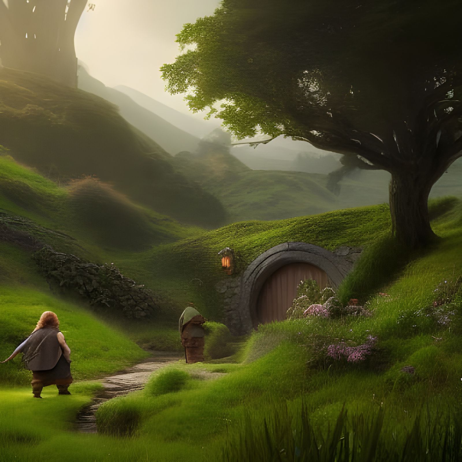 Hobbit's Journey Through a Fantastical Landscape